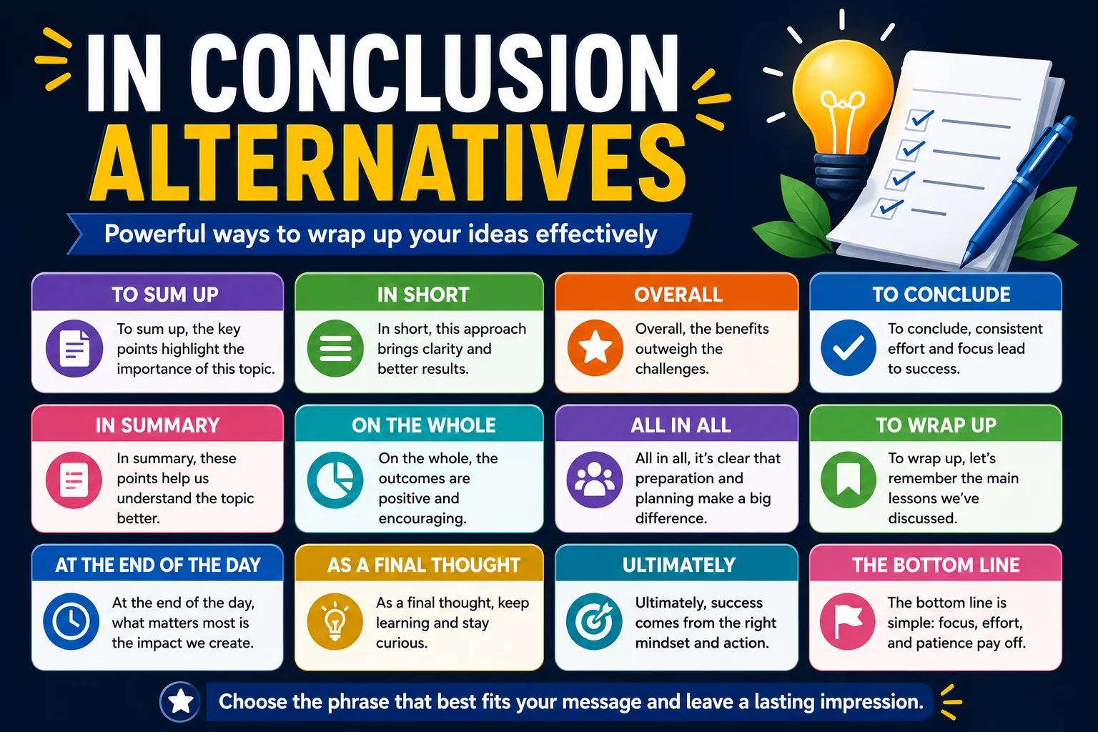 in conclusion alternatives